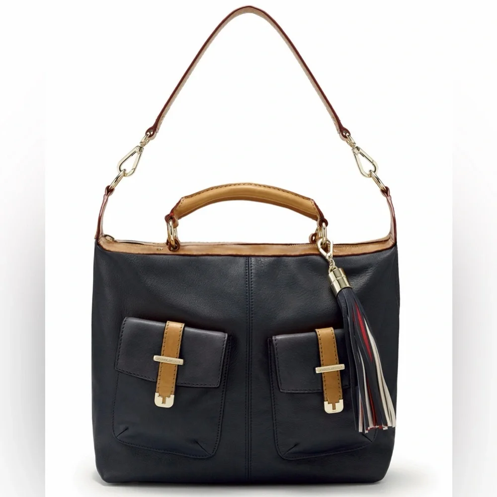 LTD ED 2014 Naomi Watts Tommy Hilfiger Leather Bag Navy Tan Tassel STUNNING
